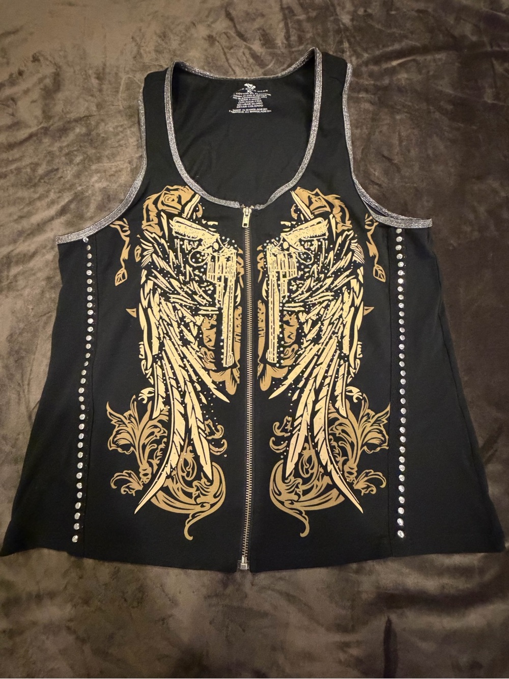 Vocal Black Tank with Gold Wing Graphic